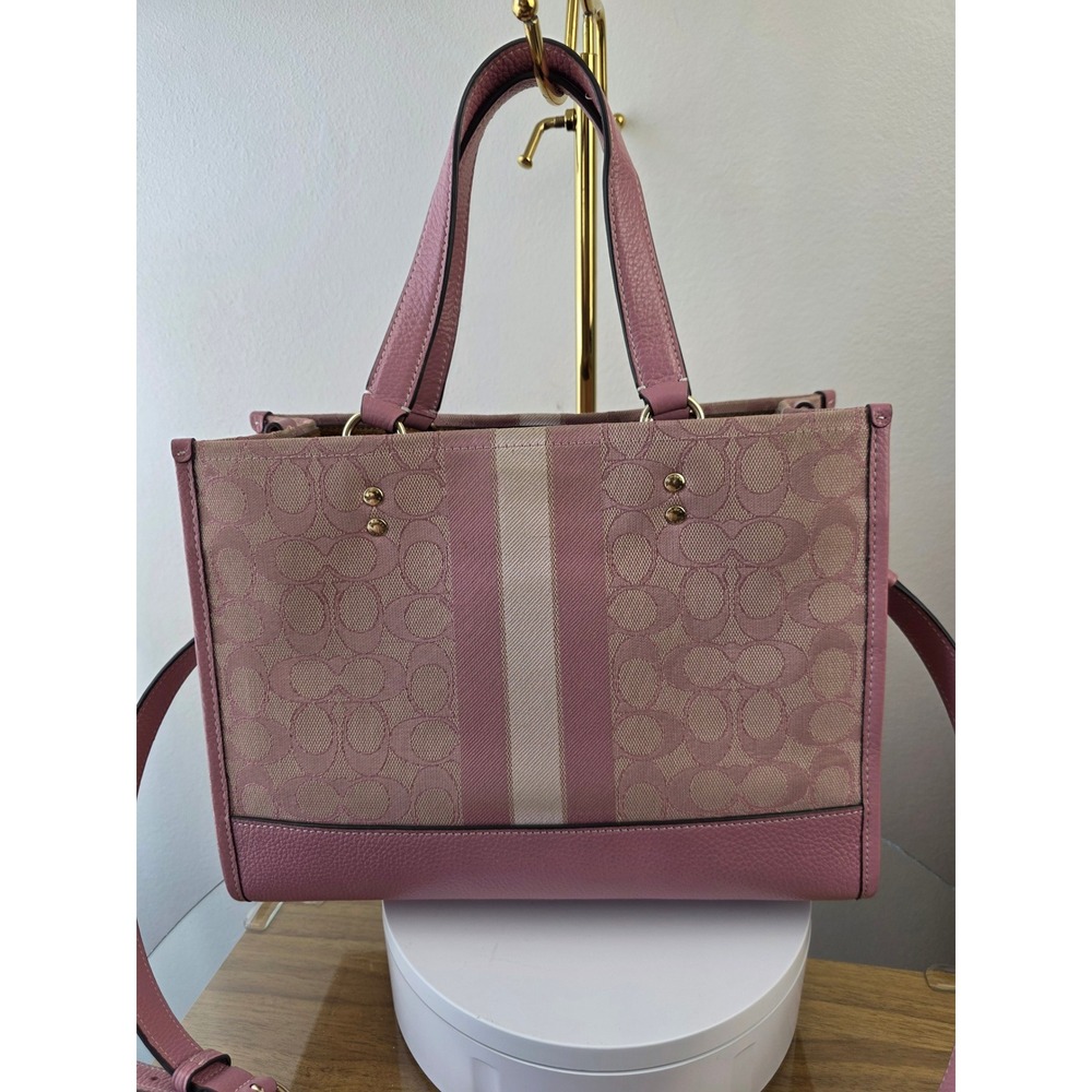 Coach Dempsey Tote 22 Signature Canvas Pink Varsity Stripe C8417 Crossbody Bag - Picture 3 of 11